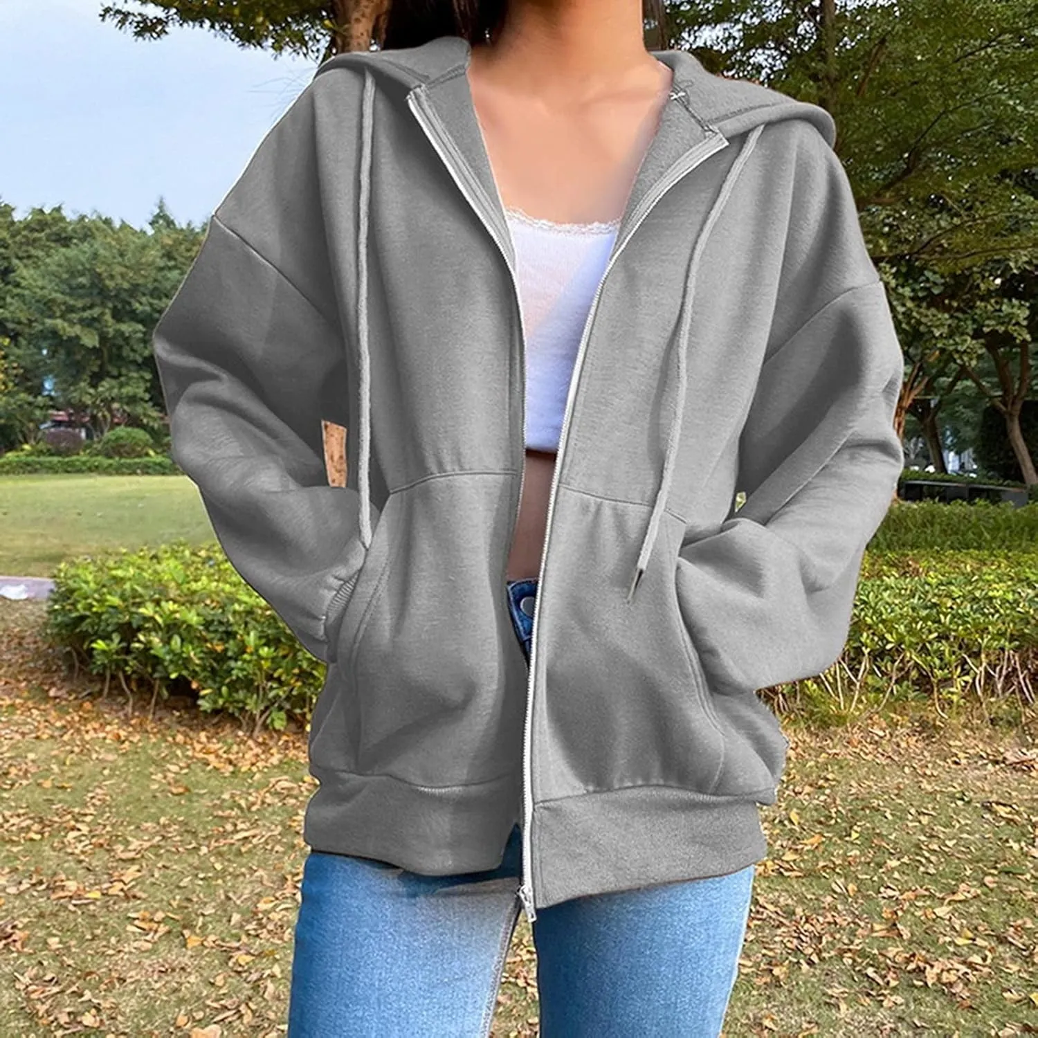 2025 Women's Drawstring Zip Up Cute Hoodies Lightweight Soft Jacket Coats Plus Size Casual Sweatshirts with Pockets