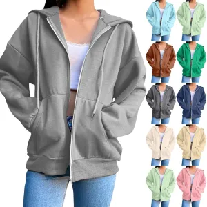 2025 Women's Drawstring Zip Up Cute Hoodies Lightweight Soft Jacket Coats Plus Size Casual Sweatshirts with Pockets