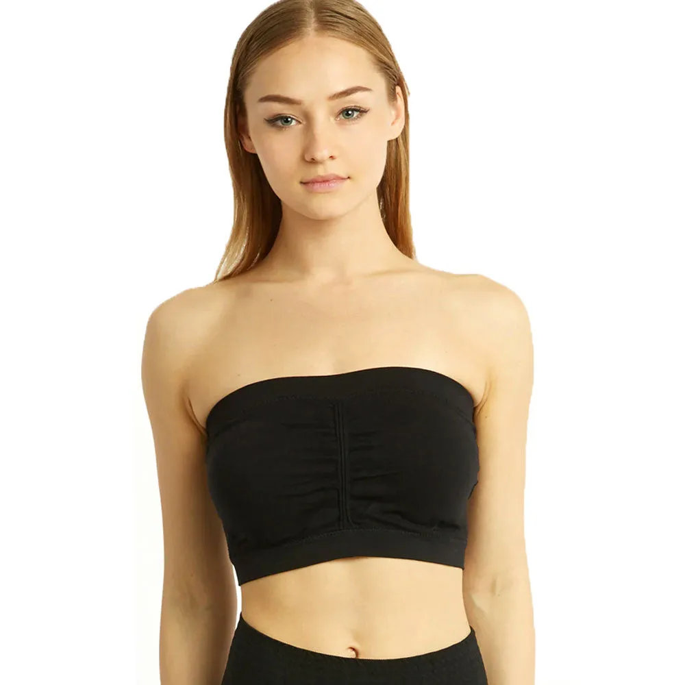 4 Pc Womens Tube Crop Top Bandeau Seamless Strapless Bras Multi-Colors One Size