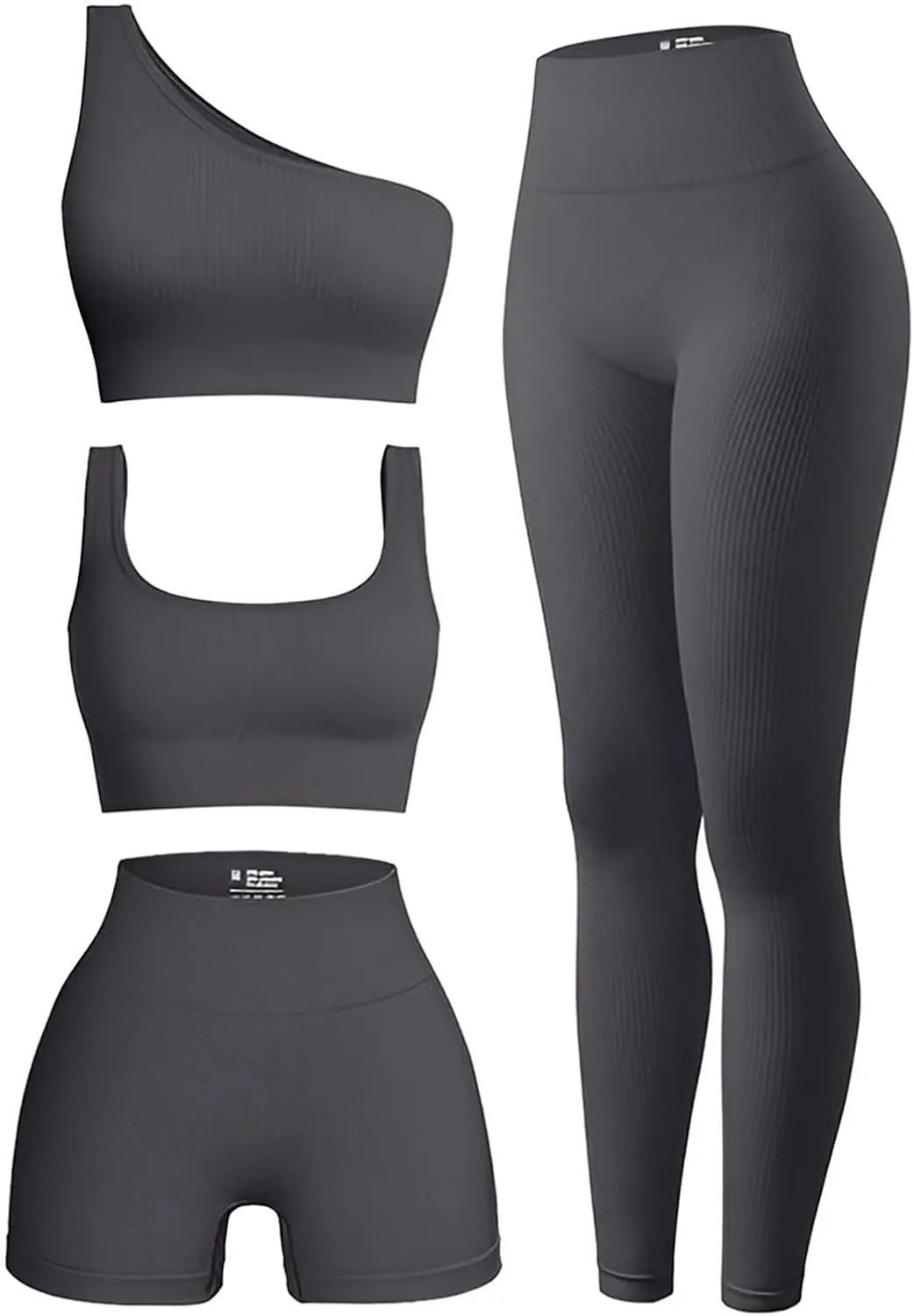4 Piece Workout Sets For Women Ribbed Leggings Clothes Yoga Sets Active Wear Matching Work Out Sets Gym Pilates Outfits