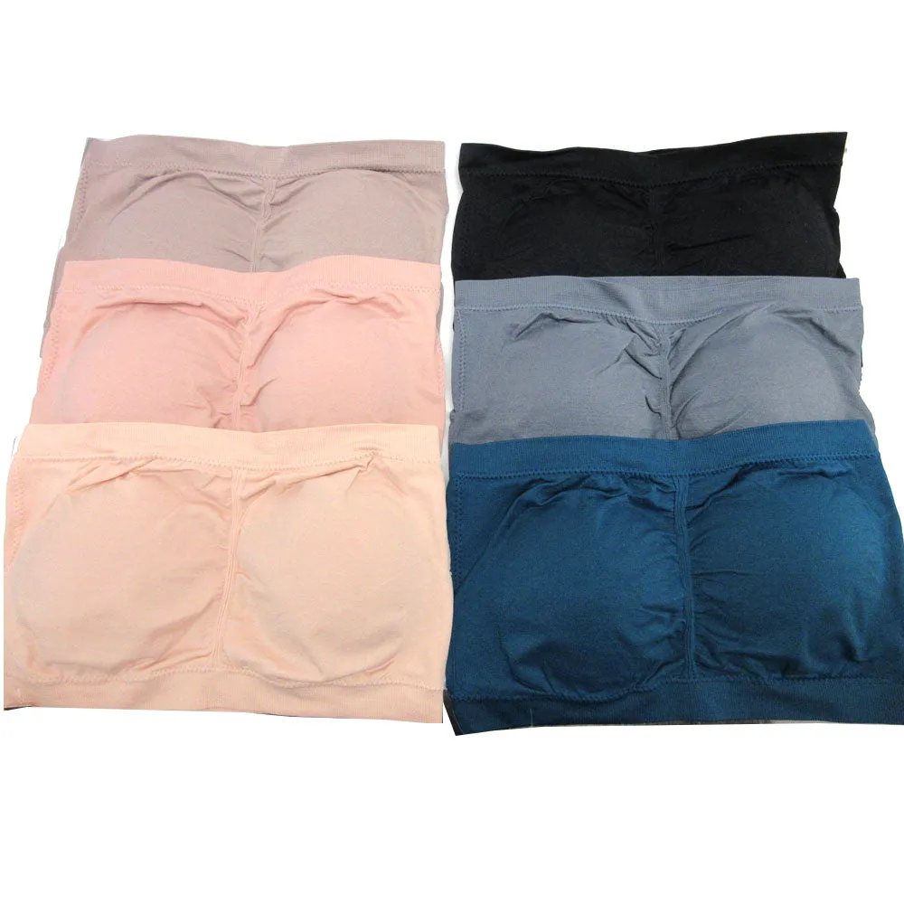 6 Pc Microfiber Bandeau Seamless Strapless Tube Top Bras Multi-Colors One Size