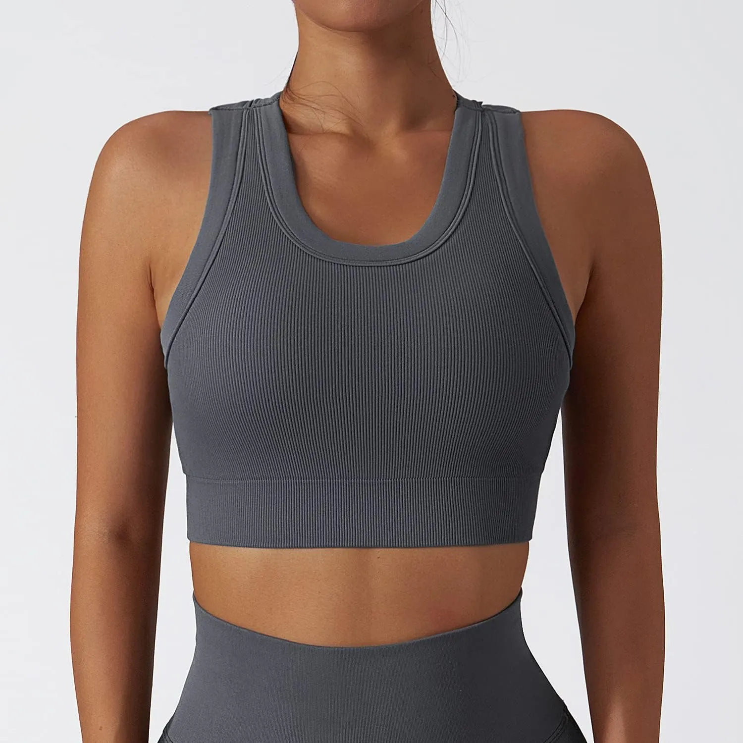 ABOCIW Workout Sets for Women 2 Piece Seamless Ribbed Tank Top Sport Bra High Waist Biker Shorts GYM Yoga Exercise Outfits