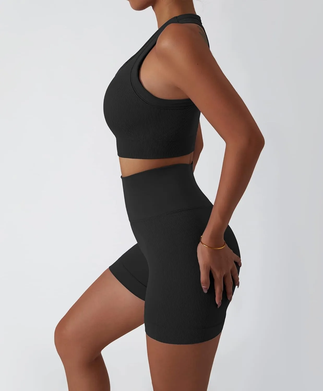 ABOCIW Workout Sets for Women 2 Piece Seamless Ribbed Tank Top Sport Bra High Waist Biker Shorts GYM Yoga Exercise Outfits