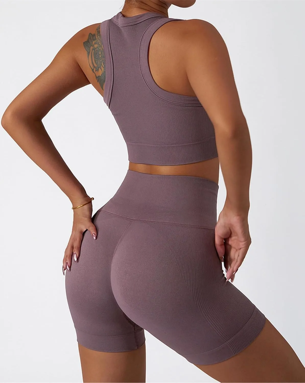 ABOCIW Workout Sets for Women 2 Piece Seamless Ribbed Tank Top Sport Bra High Waist Biker Shorts GYM Yoga Exercise Outfits