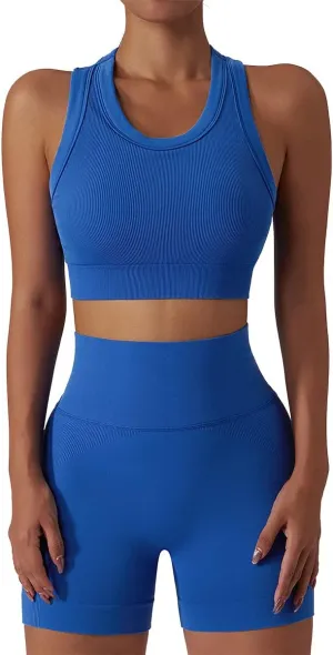 ABOCIW Workout Sets for Women 2 Piece Seamless Ribbed Tank Top Sport Bra High Waist Biker Shorts GYM Yoga Exercise Outfits