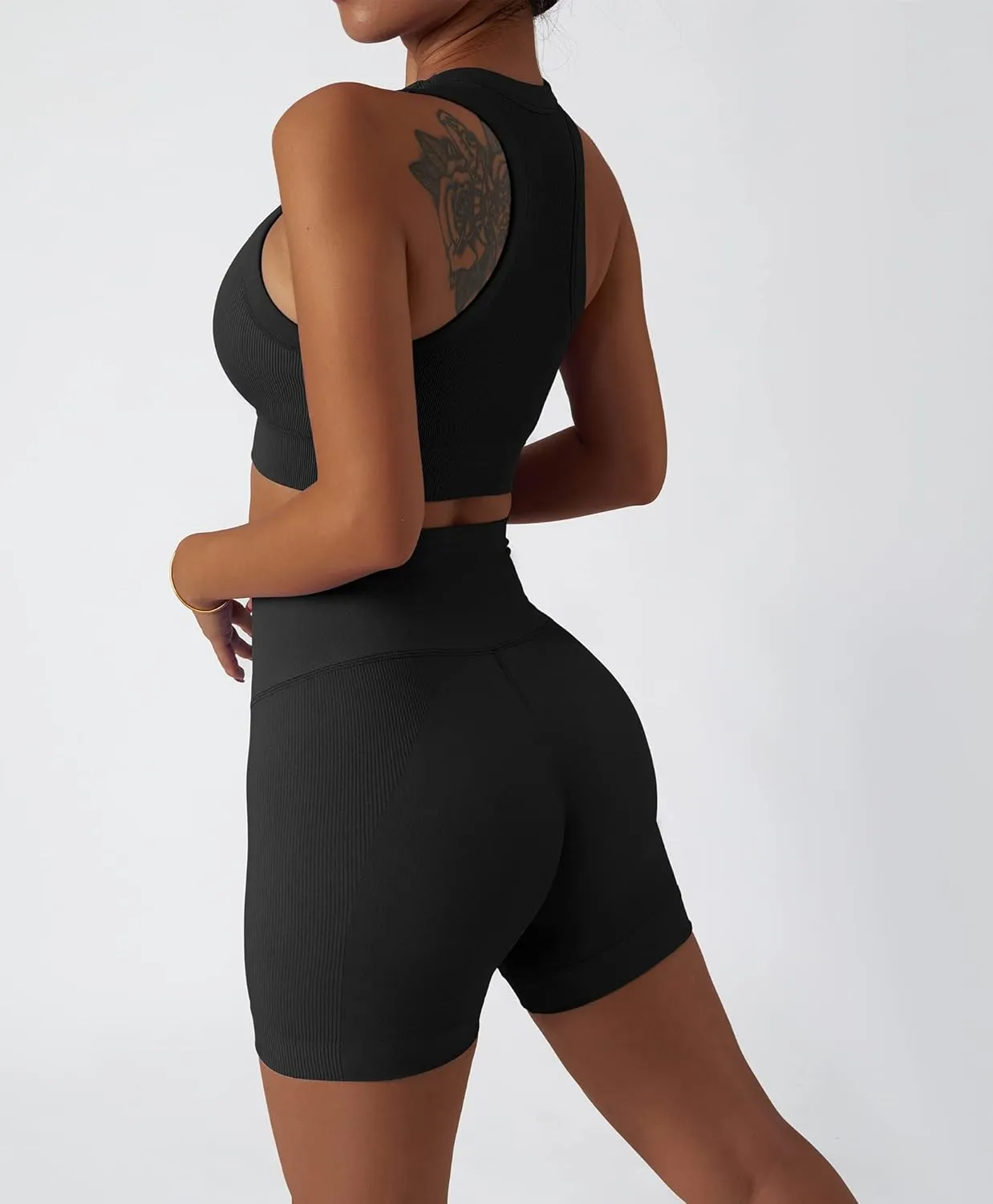 ABOCIW Workout Sets for Women 2 Piece Seamless Ribbed Tank Top Sport Bra High Waist Biker Shorts GYM Yoga Exercise Outfits