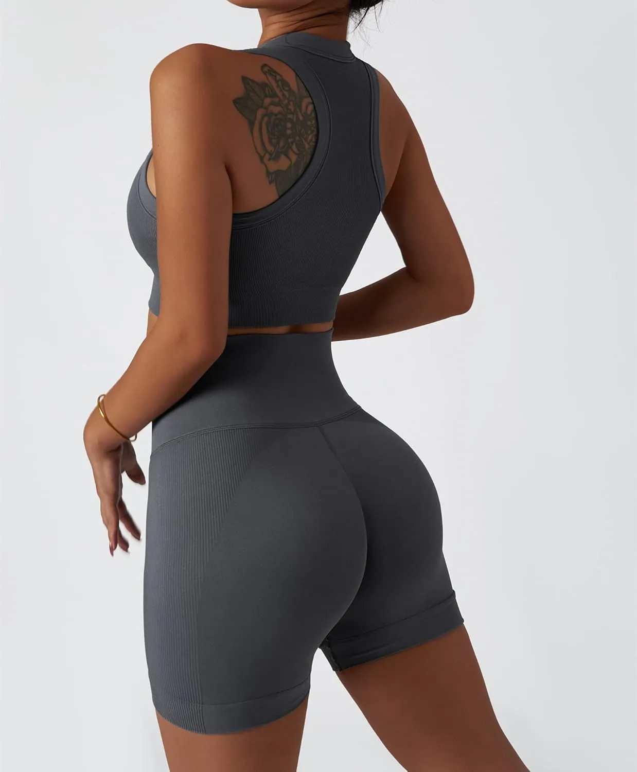 ABOCIW Workout Sets for Women 2 Piece Seamless Ribbed Tank Top Sport Bra High Waist Biker Shorts GYM Yoga Exercise Outfits