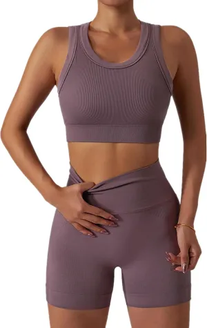 ABOCIW Workout Sets for Women 2 Piece Seamless Ribbed Tank Top Sport Bra High Waist Biker Shorts GYM Yoga Exercise Outfits