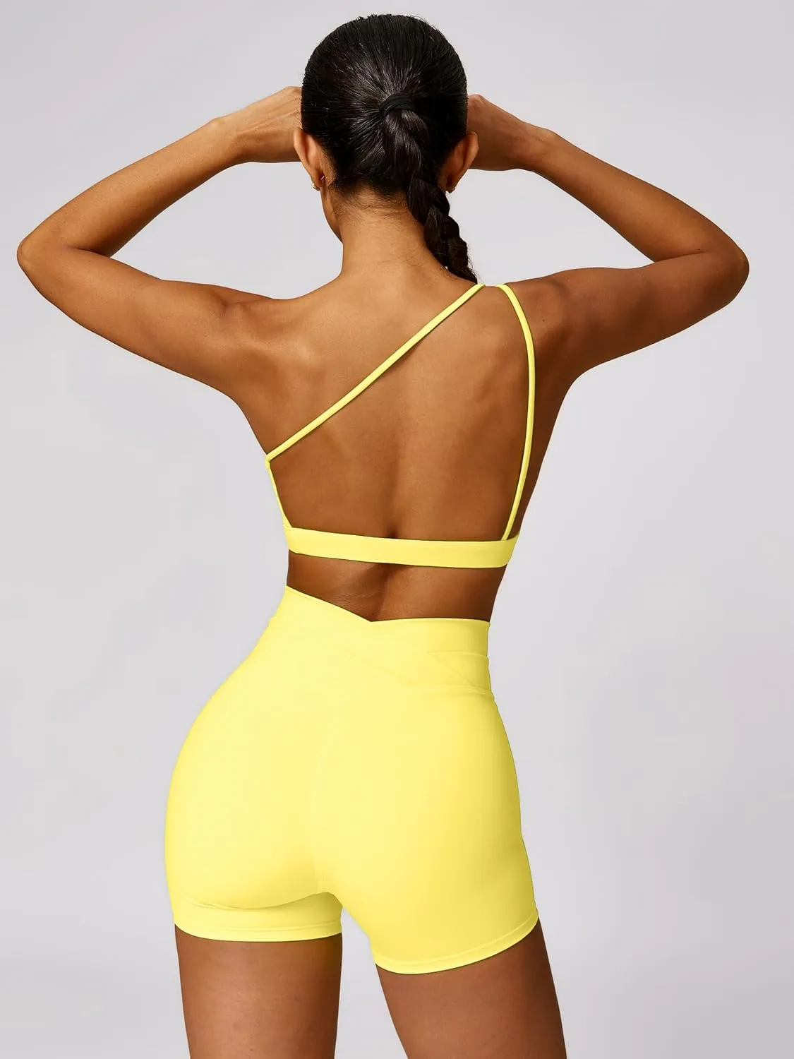 ABOCIW Workout Sets for Women Crossover High Waist Biker Shorts One Shoulder Sports Bra 2 Piece Gym Yoga Outfits