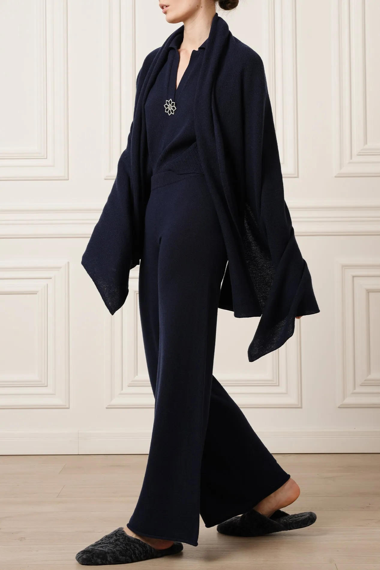 Akeem Cashmere Wide-Leg Pants In Neptune