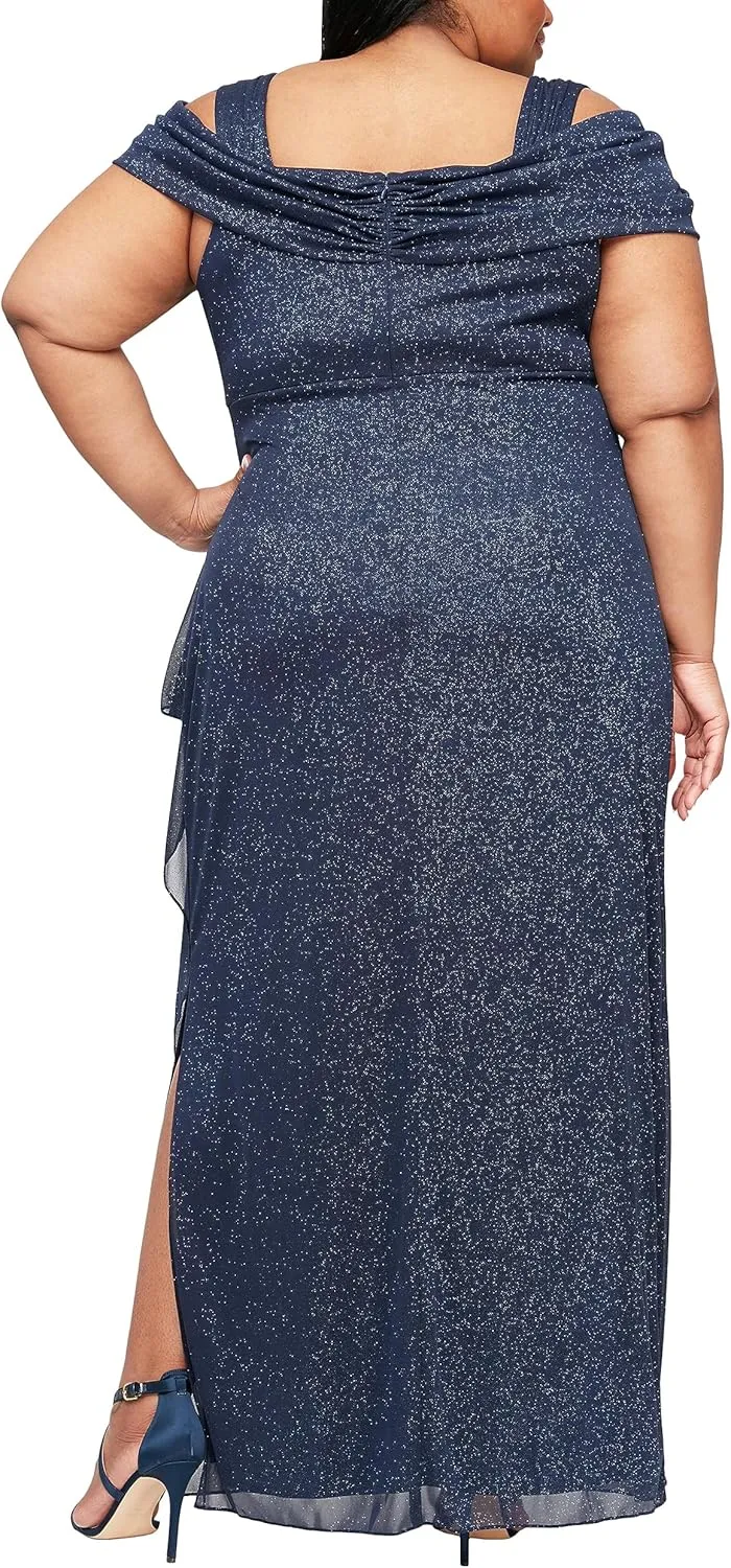 Alex Evenings Women's Cold Shoulder Mother of The Bride Dress W/Ruched Skirt, Formal Event, Wedding Guest Gown (Plus Size)