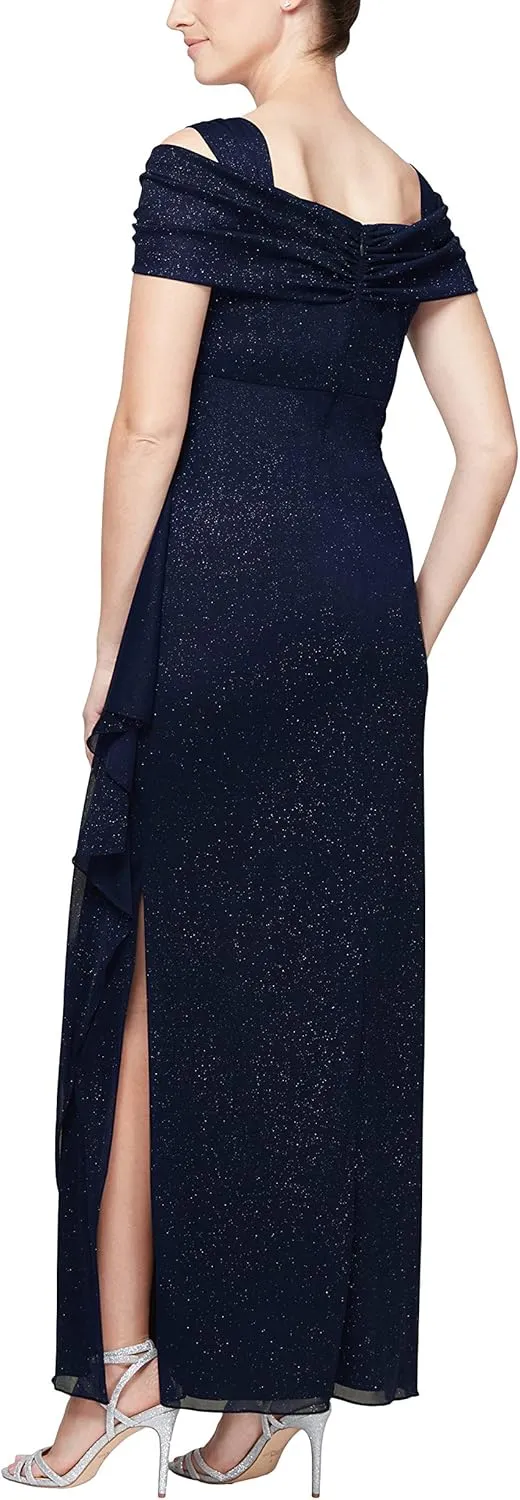 Alex Evenings Women's Cold Shoulder Mother of The Bride Dress W/Ruched Skirt, Formal Event, Wedding Guest Gown (Plus Size)