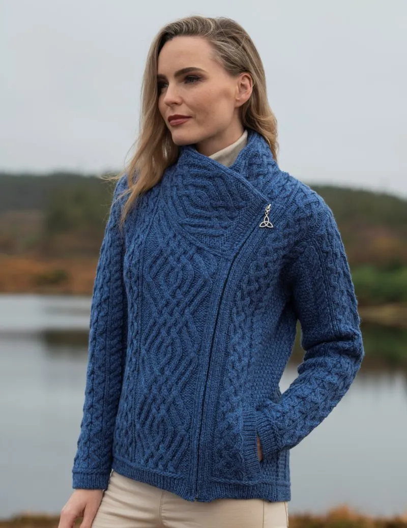 Aran Shannon Side Zip Cardigan | Blue