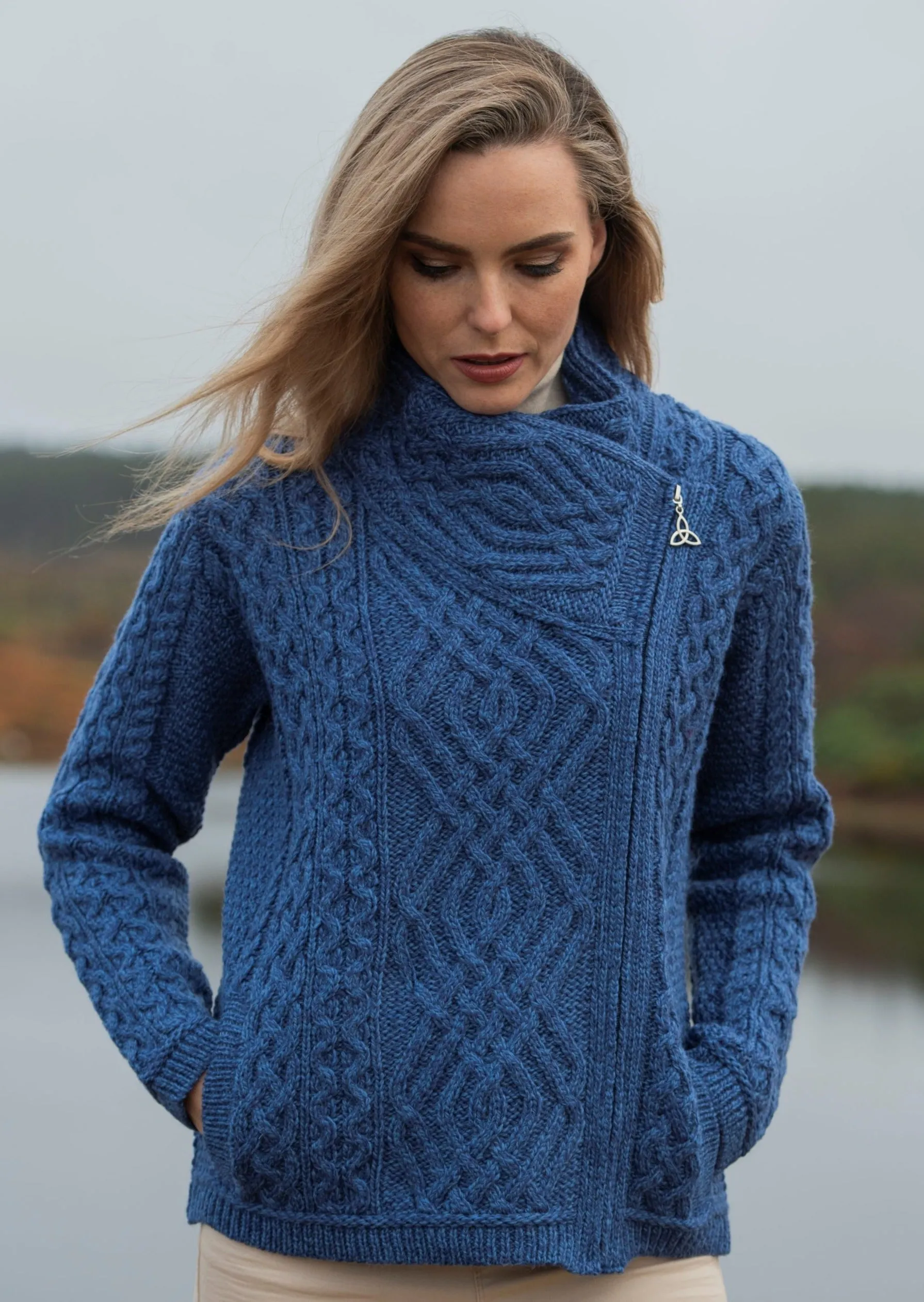 Aran Shannon Side Zip Cardigan | Blue