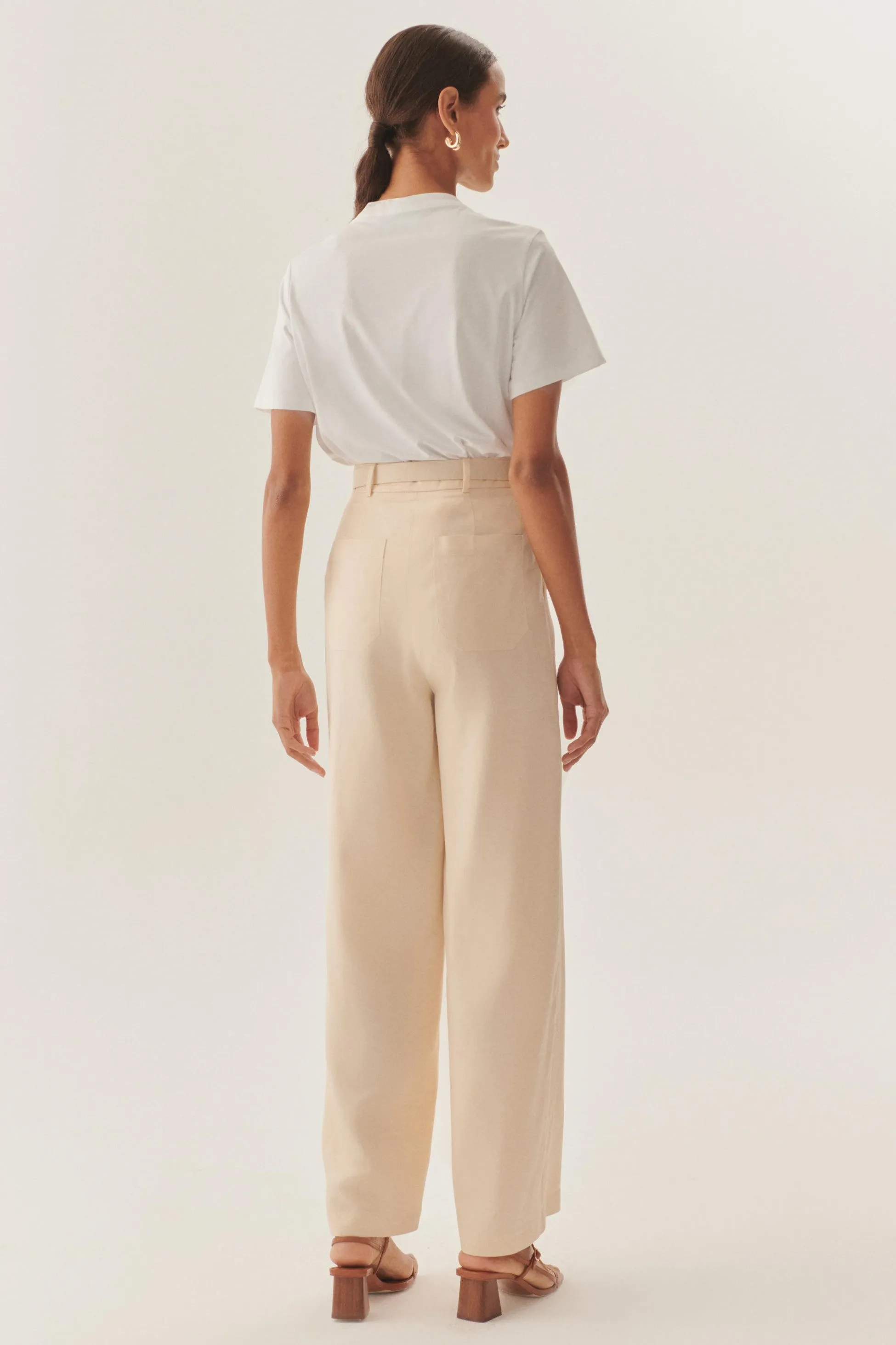 Beige Refined Creased Wide-Legs