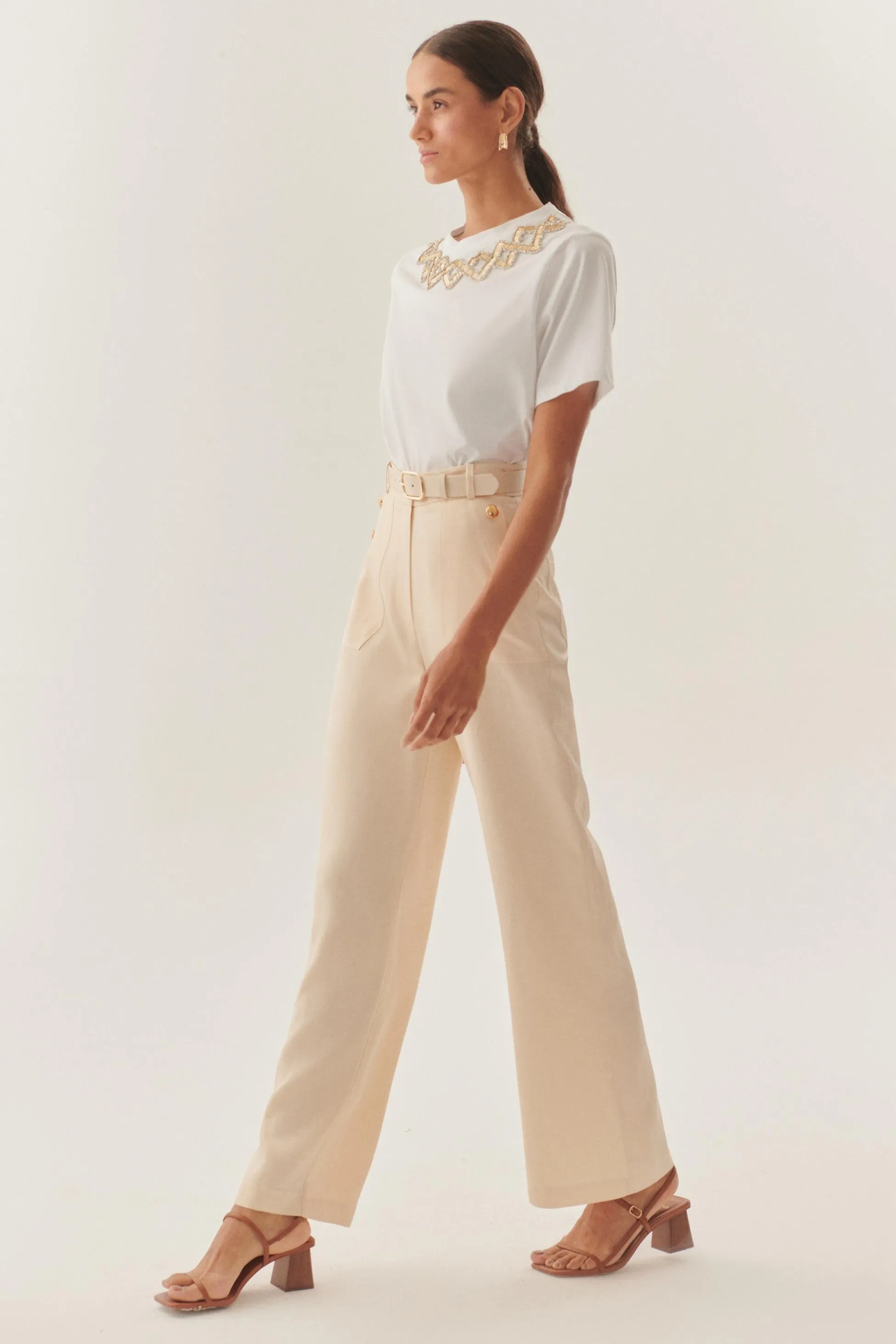 Beige Refined Creased Wide-Legs