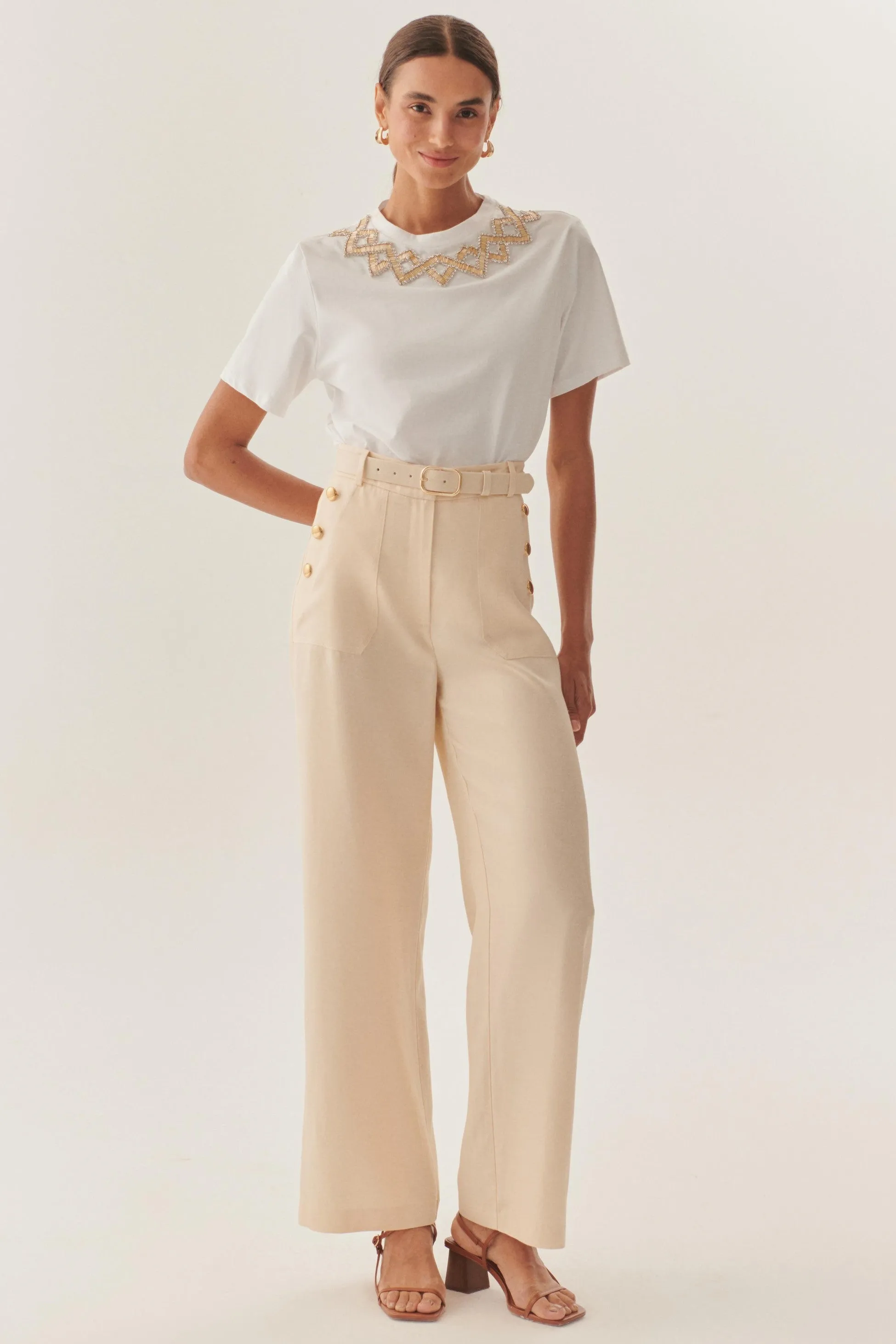 Beige Refined Creased Wide-Legs