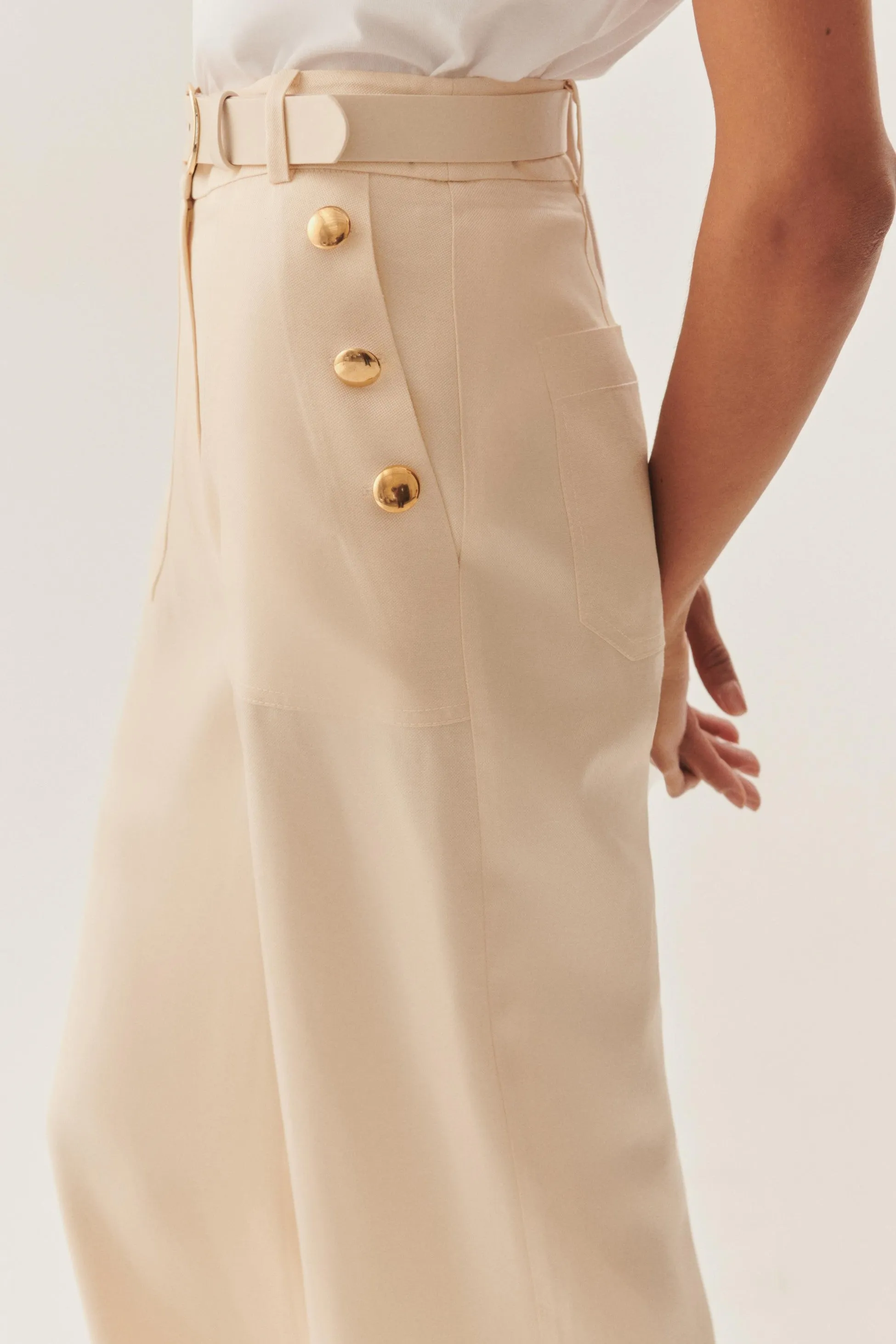Beige Refined Creased Wide-Legs