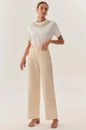 Beige Refined Creased Wide-Legs