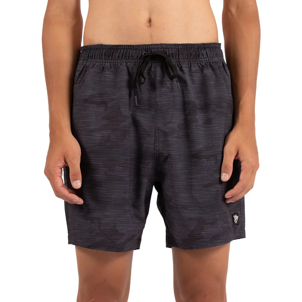 Black Camo 17" 4-way stretch Volley shorts with side pockets