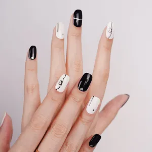 Black, White & Silver Heart Theme Semi-Cured Gel Nail Strips | Heartbeat Chic - 2631
