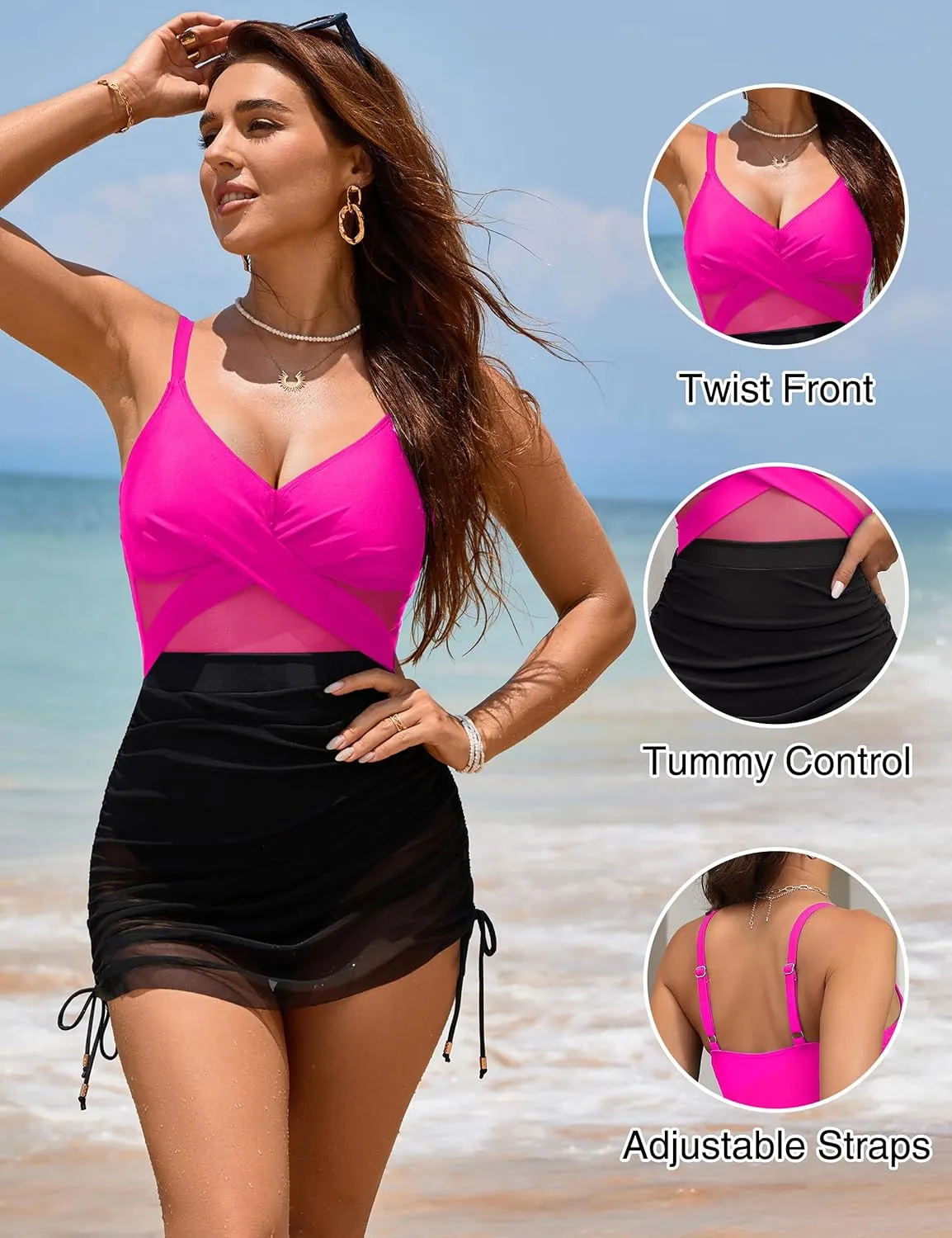 Blooming Jelly Womens One Piece Swimsuit Modest Tummy Control Bathing Suit Twist Front Swim Dress Swimwear 2025