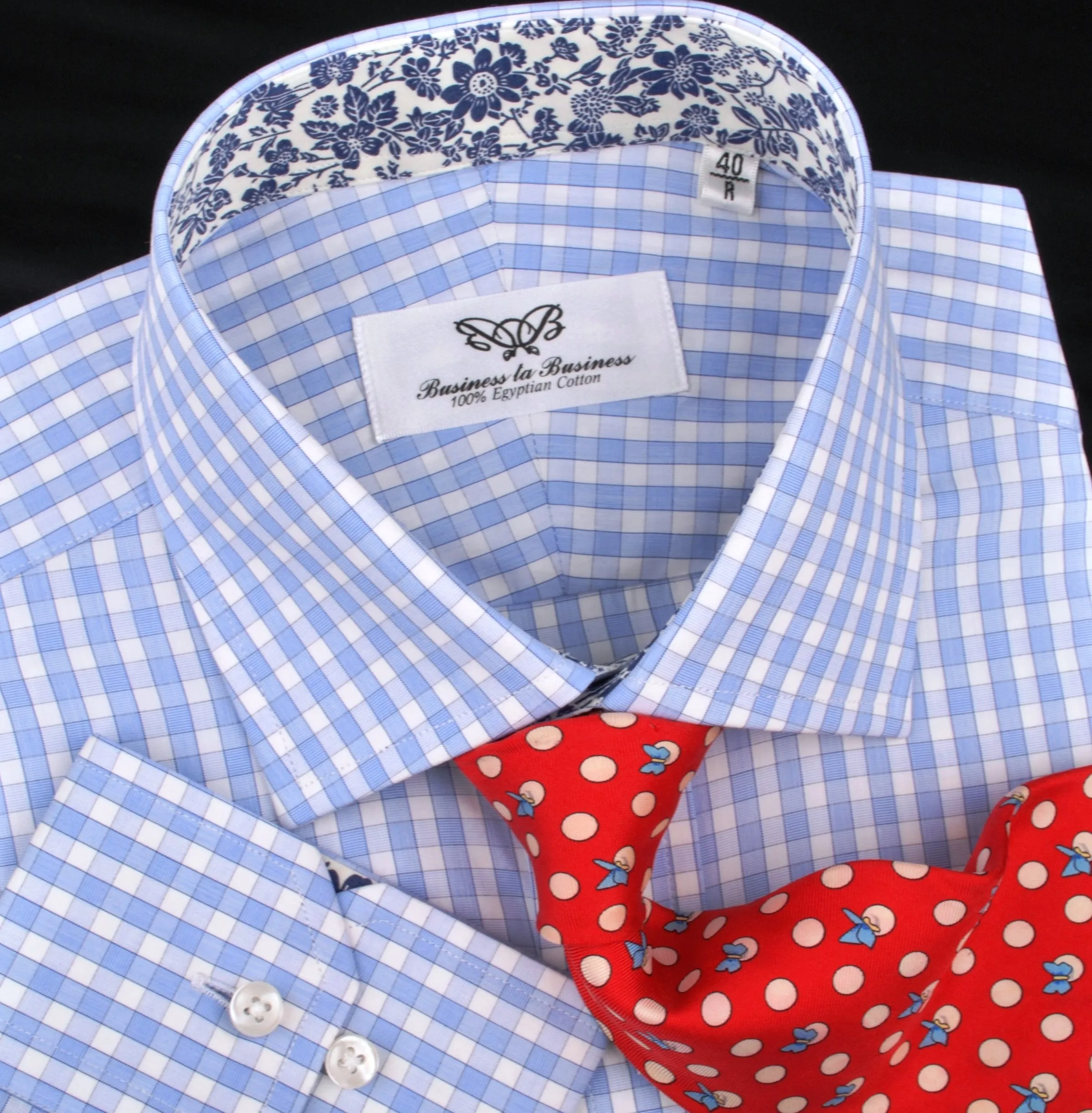 Blue Luxury Checkered Formal Business Dress Shirt in Standard Button Single Cuffs