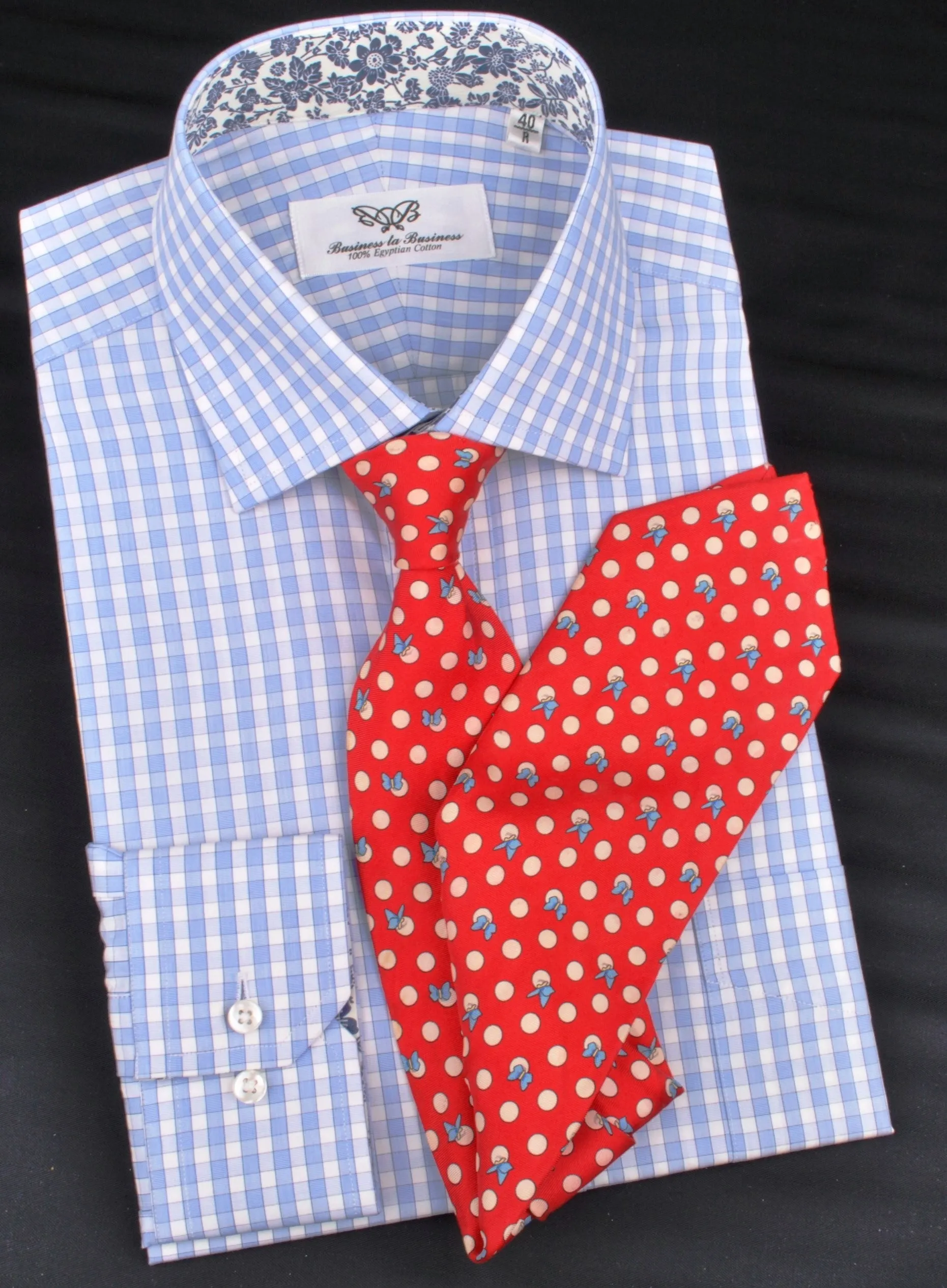 Blue Luxury Checkered Formal Business Dress Shirt in Standard Button Single Cuffs