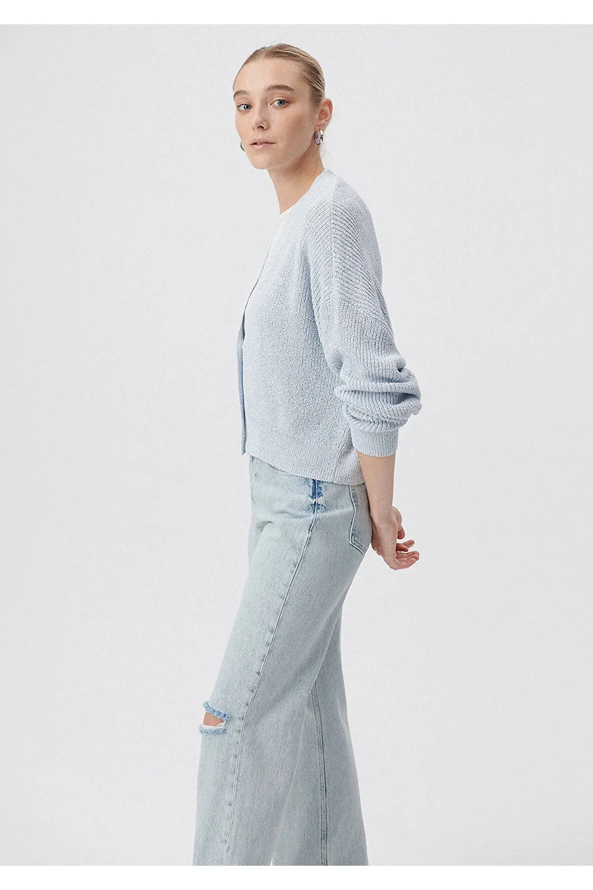 Blue Women's Buttoned Blue Cardigan