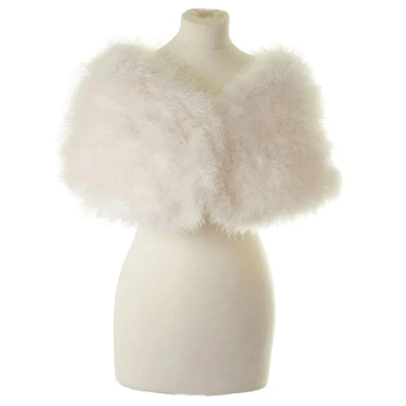 Brides Ivory Marabou Feather Wrap, Vintage Shrug, Stole 1301