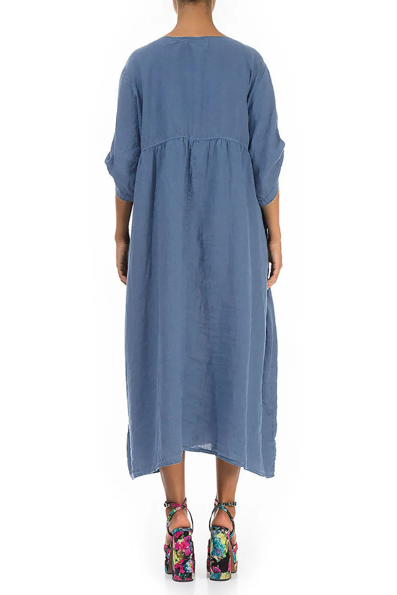 Buttoned Blue Nova Linen Dress