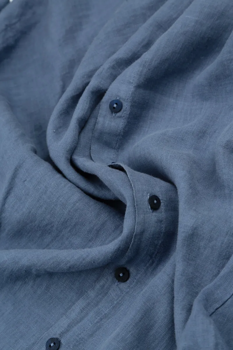 Buttoned Blue Nova Linen Dress