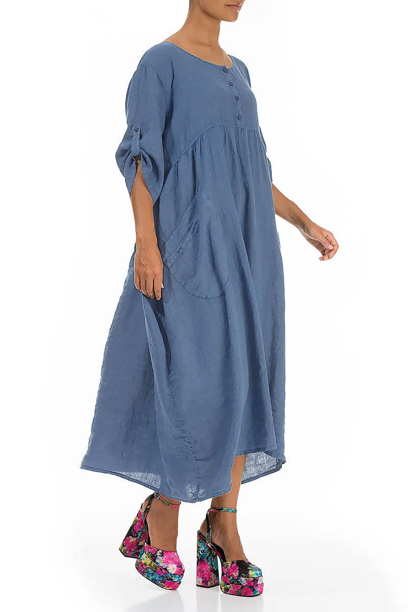Buttoned Blue Nova Linen Dress
