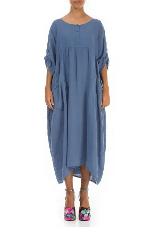 Buttoned Blue Nova Linen Dress