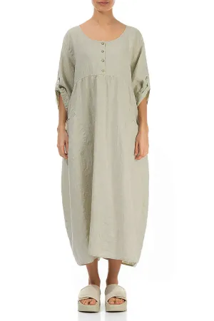 Buttoned Laurel Green Linen Dress