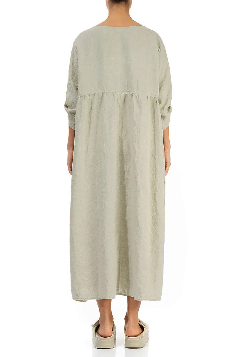 Buttoned Laurel Green Linen Dress