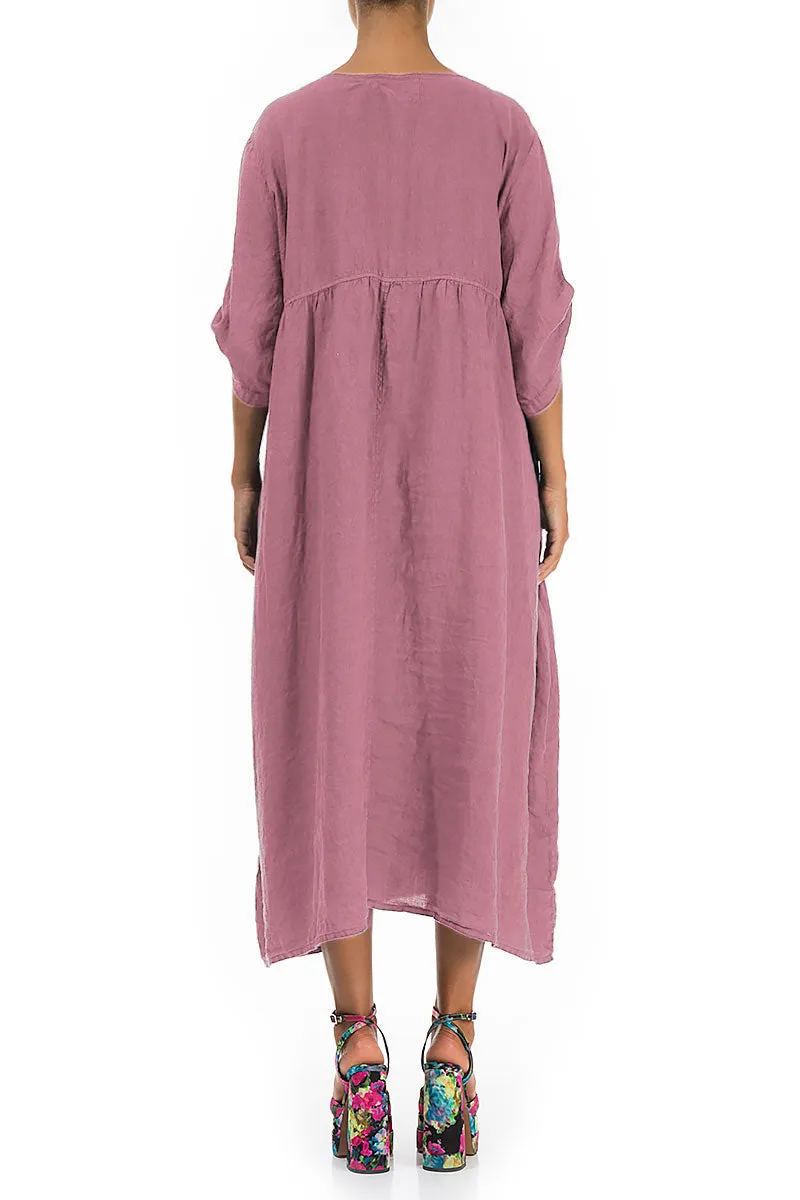 Buttoned Mauve Taupe Linen Dress