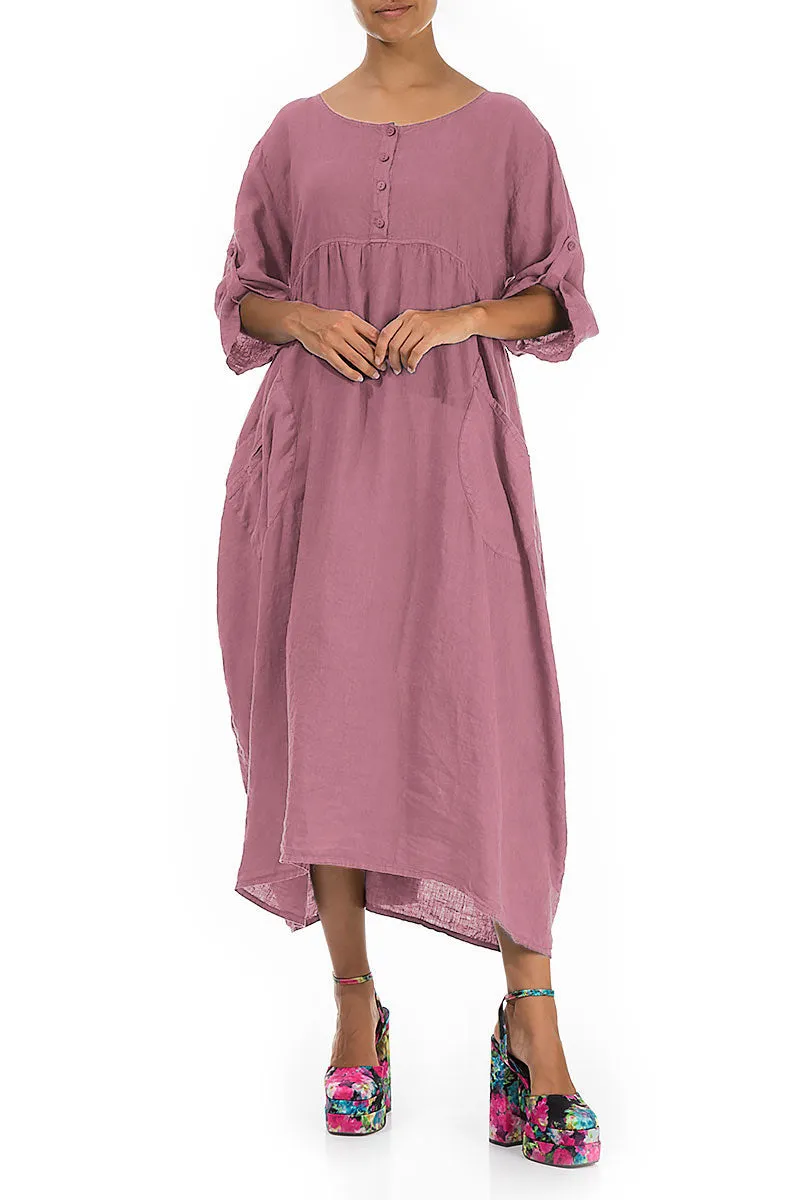 Buttoned Mauve Taupe Linen Dress