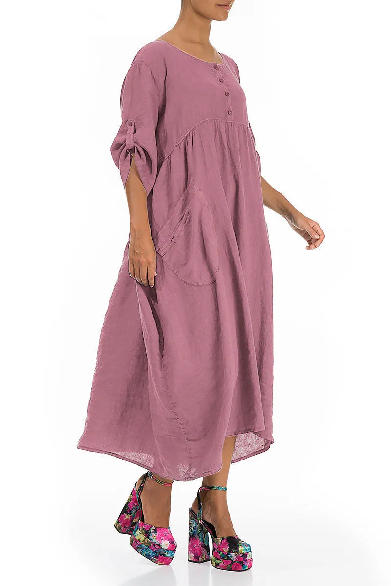 Buttoned Mauve Taupe Linen Dress