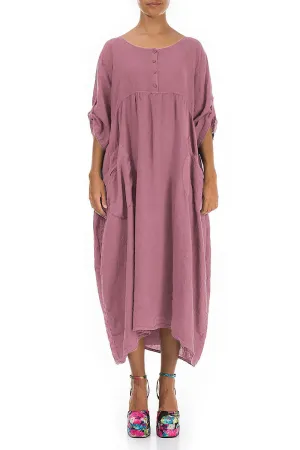Buttoned Mauve Taupe Linen Dress