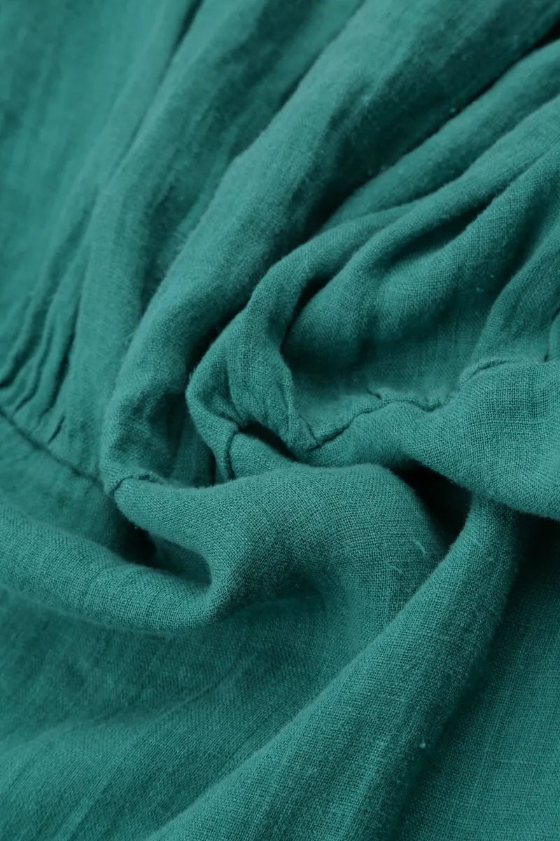 Buttoned Turquoise Linen Dress