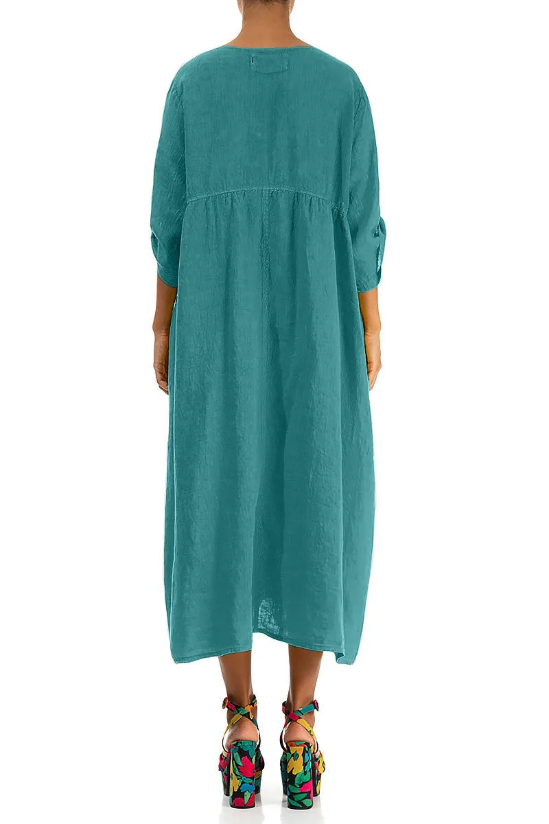 Buttoned Turquoise Linen Dress