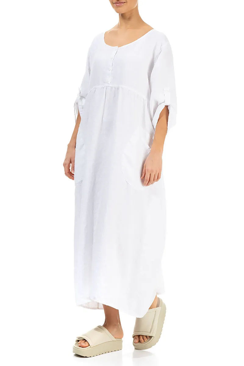 Buttoned White Linen Dress