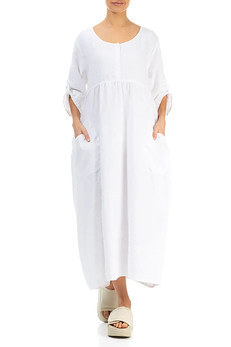 Buttoned White Linen Dress