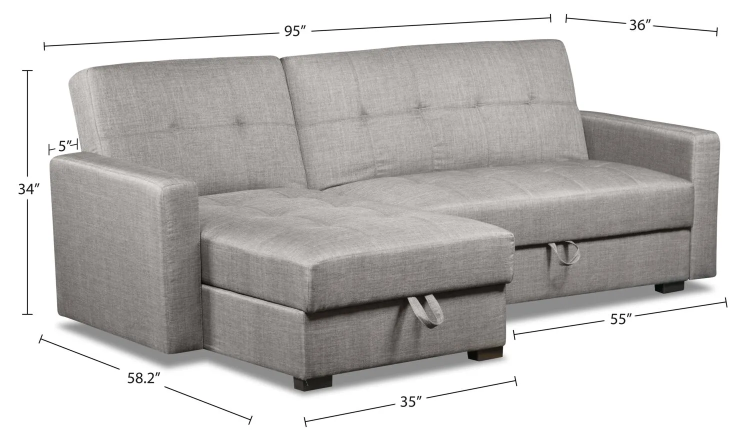 Caledon 2-Piece Linen-Look Left-Facing Futon Sectional - Steel