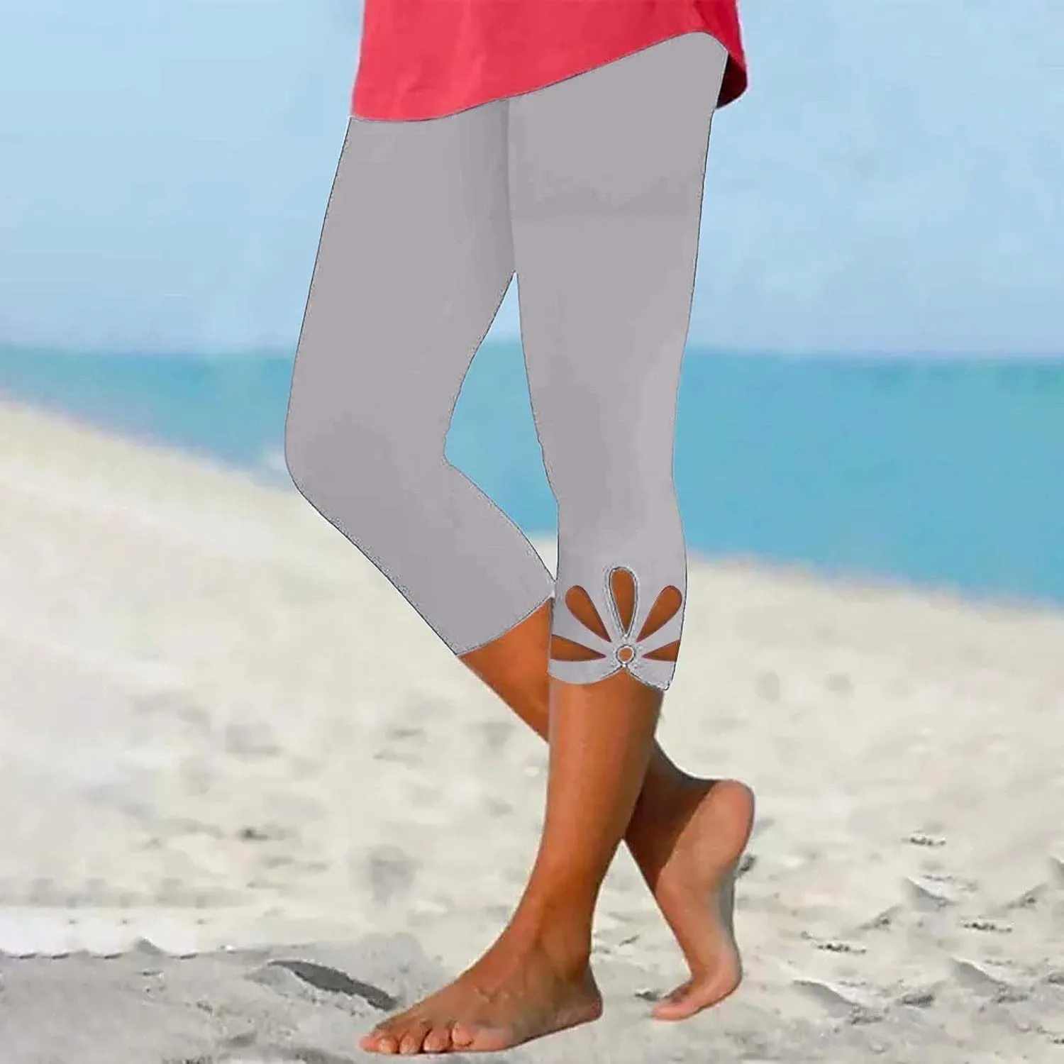 Capri Leggings for Women Summer Cropped High Waisted Knee Length Yoga Pants Comfy Stretchy Workout Compression Pants