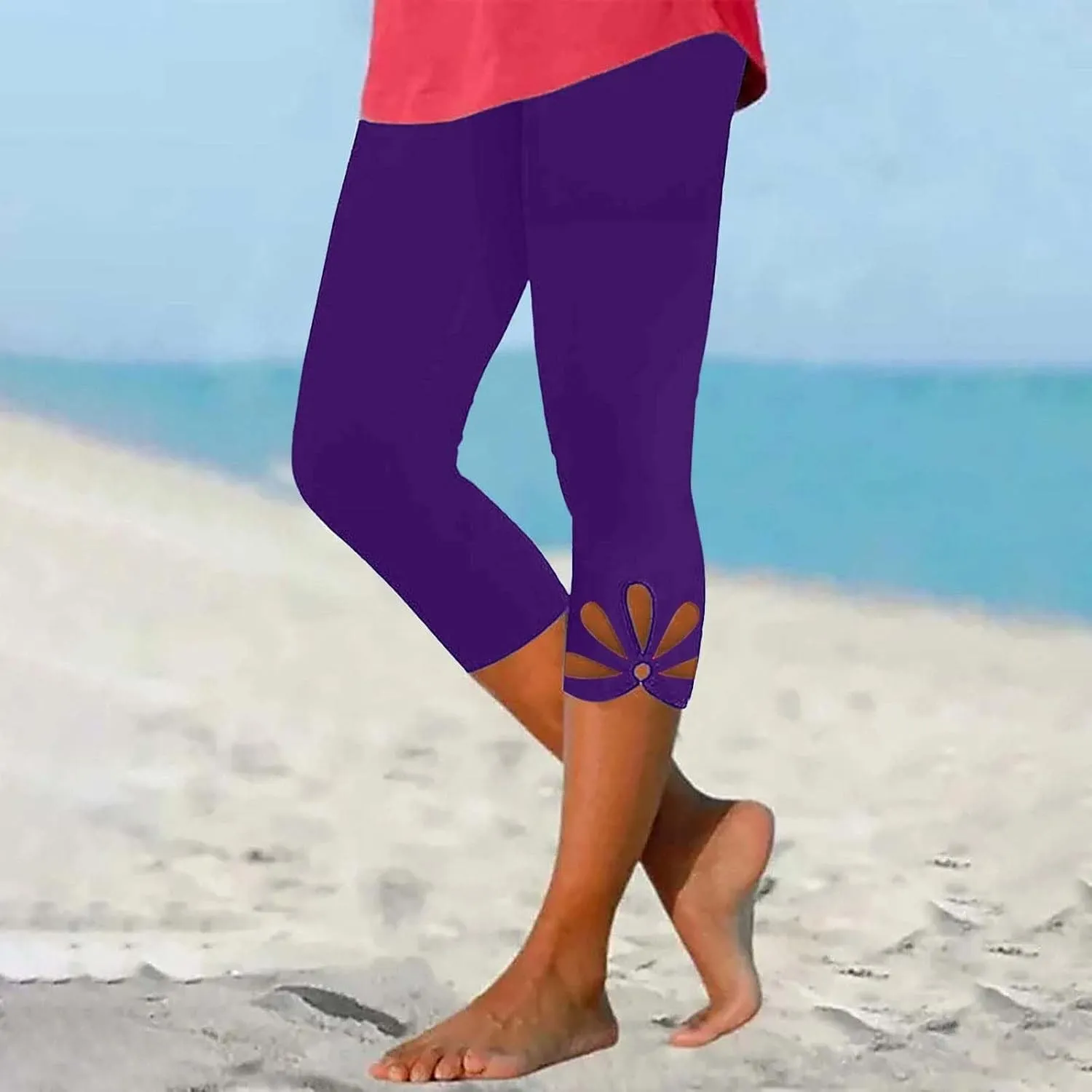 Capri Leggings for Women Summer Cropped High Waisted Knee Length Yoga Pants Comfy Stretchy Workout Compression Pants