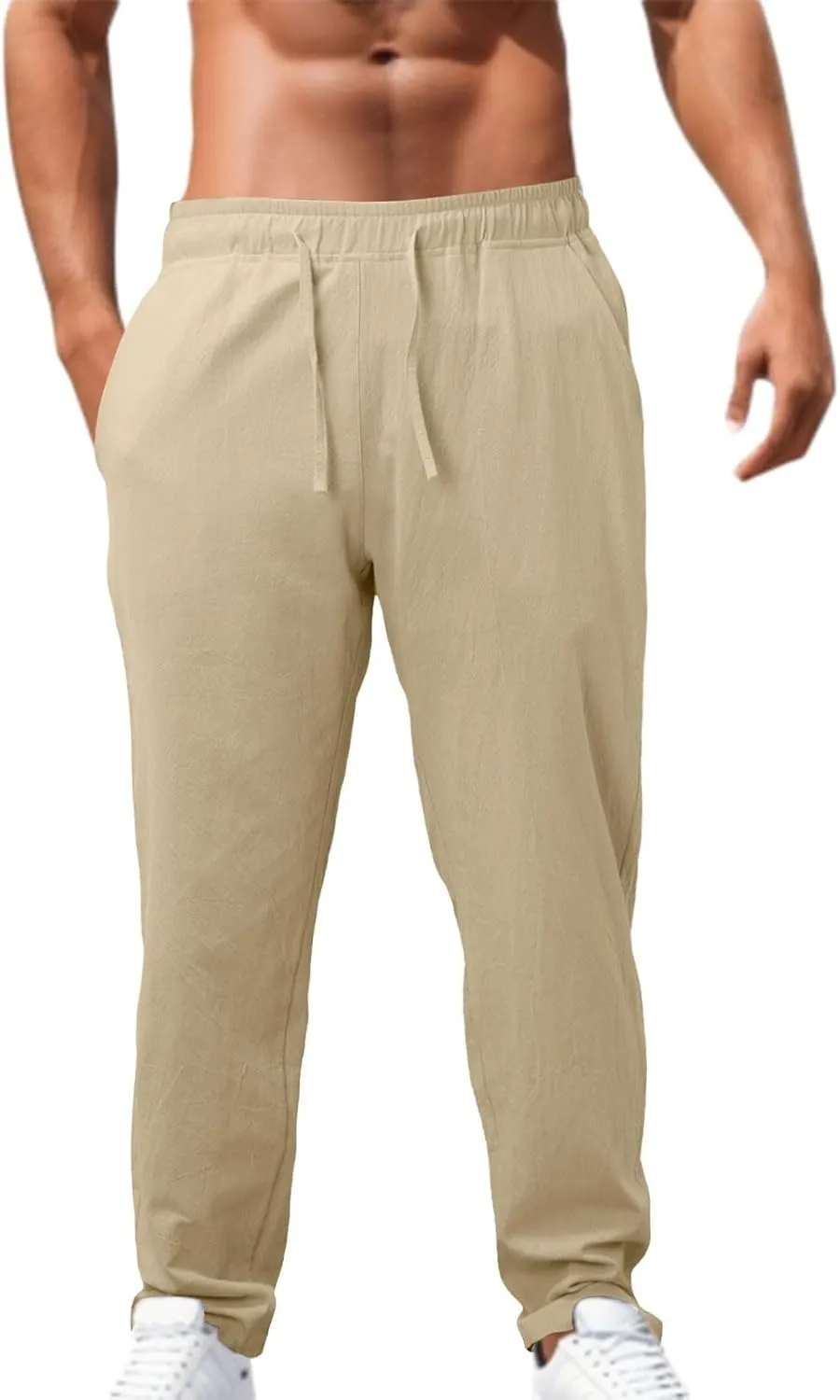 Cargo Work Pant Men Drawstring Waist Casual Pants Fitness Running Workout Sweatpants Baggy Joggers Sweat Pant