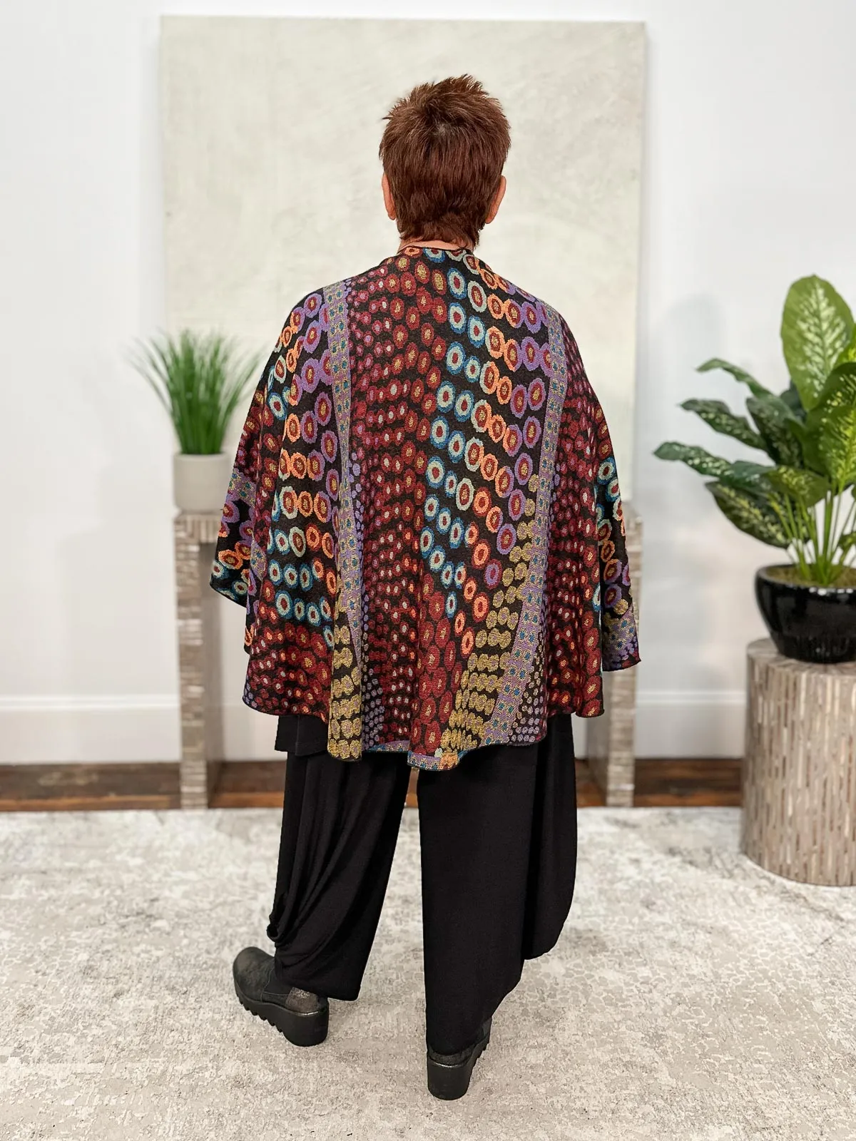 Cashmere Reversible Buckle Shawl, Dots Black Multi