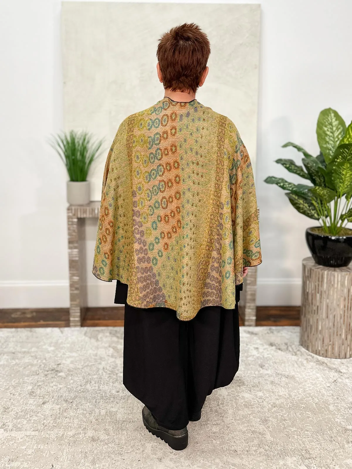 Cashmere Reversible Buckle Shawl, Dots Black Multi